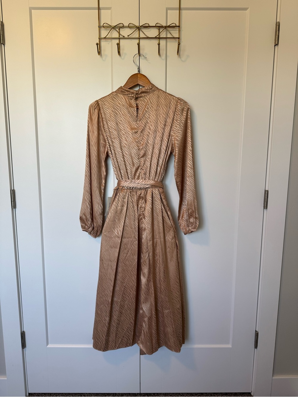 bohme Blush-Tan Long Sleeve Midi Dress with Waist Tie - Picture 5 of 13